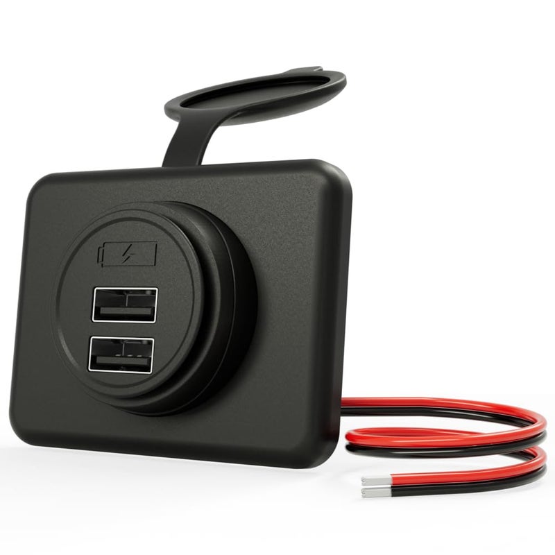 DAMAVO RV USB Outlet DAMAVO YM1236 Panel Dual Port Charger Receptacle, 12V-24V Car Charger Female for Bus, Boat, Vehicle Marine ATV (Surface Mount) (A+A Port-1pcs) - Image 1